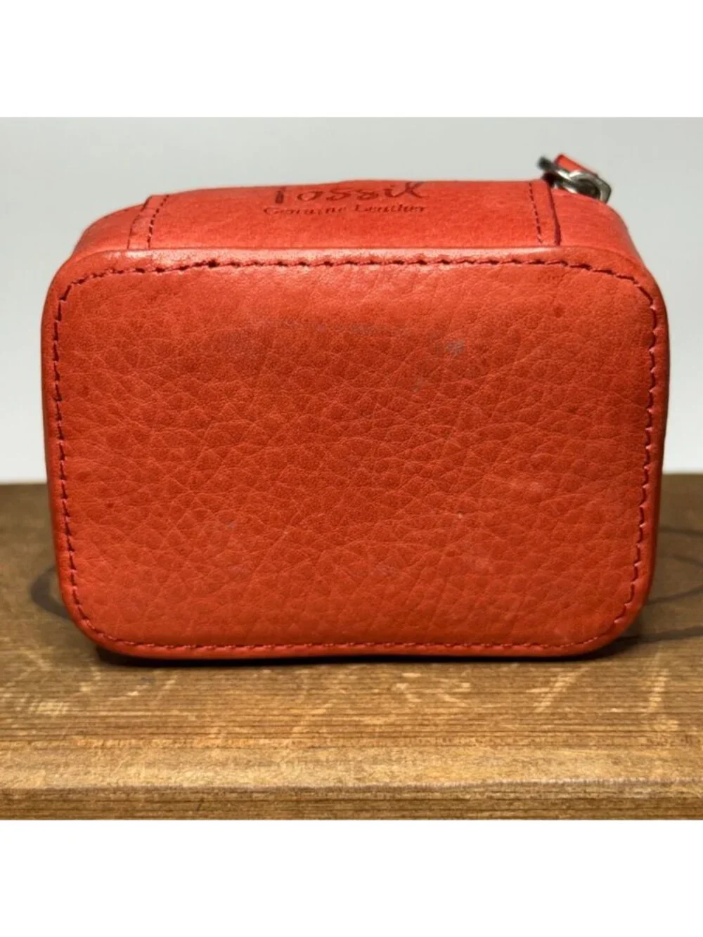 Fossil Red Leather Small Zip Around Travel Jewelry Case